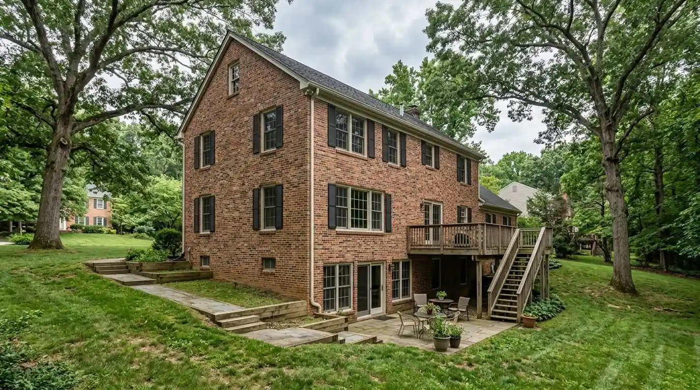Maryland colonial with a walkout basement on a sloped lot