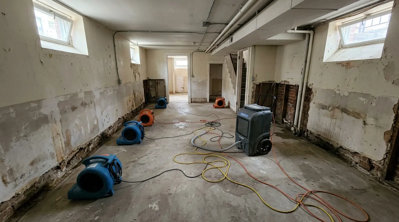 Drying equipment running in a basement apartment